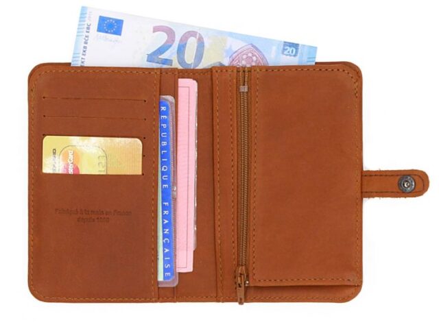 La Guêpe - Petite Maroquinerie - Portefeuille 2 volets en cuir fauve- 901