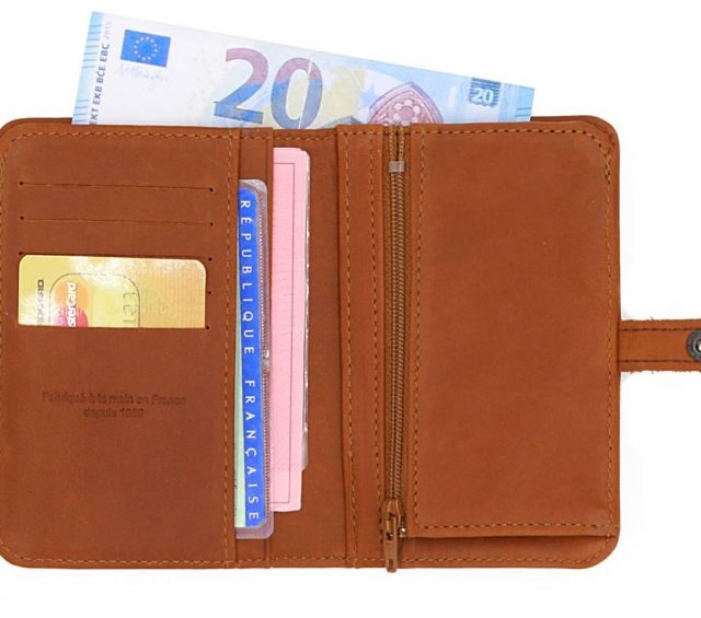 La Guêpe - Petite Maroquinerie - Portefeuille 2 volets en cuir fauve- 901