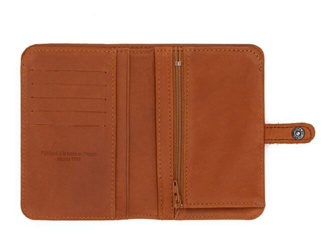 La Guêpe - Petite Maroquinerie - Portefeuille 2 volets en cuir fauve- 901