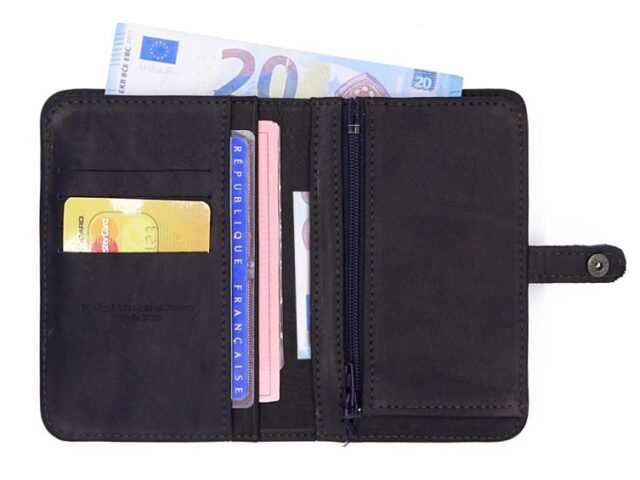 La Guêpe - Petite Maroquinerie - Portefeuille 2 volets en cuir marine - 901