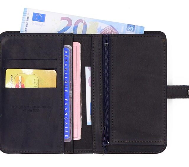 La Guêpe - Petite Maroquinerie - Portefeuille 2 volets en cuir marine - 901