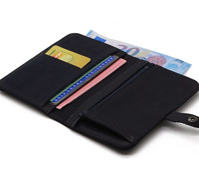 La Guêpe - Petite Maroquinerie - Portefeuille 2 volets en cuir marine - 901