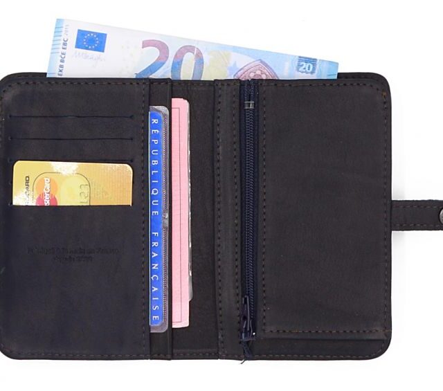 La Guêpe - Petite Maroquinerie - Portefeuille 2 volets en cuir marine - 901