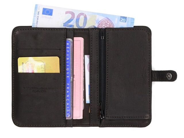 La Guêpe - Petite Maroquinerie - Portefeuille 2 volets en cuir noir - 901