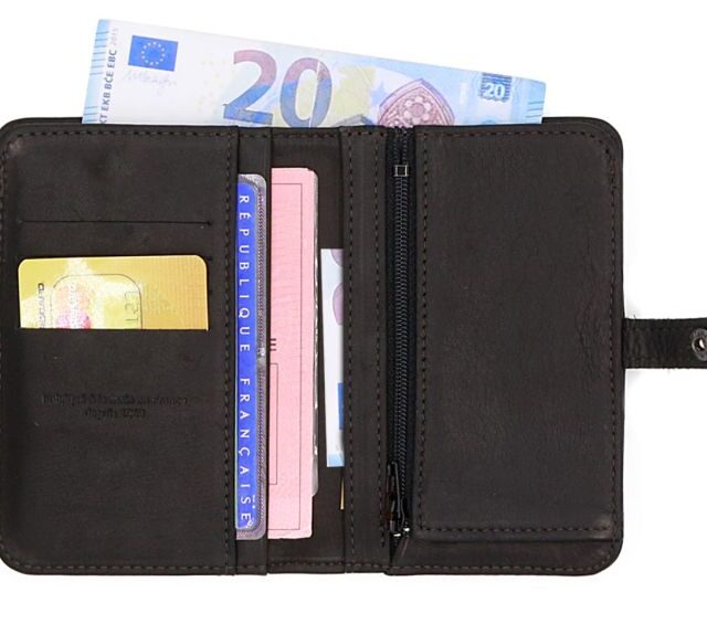 La Guêpe - Petite Maroquinerie - Portefeuille 2 volets en cuir noir - 901