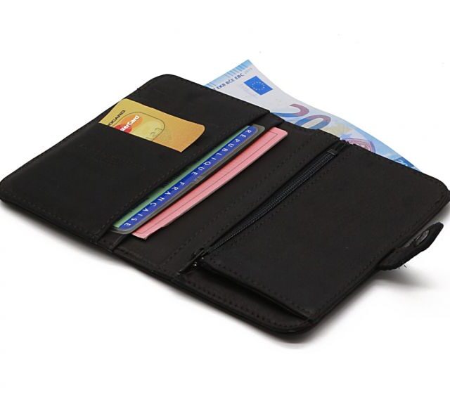 La Guêpe - Petite Maroquinerie - Portefeuille 2 volets en cuir noir - 901