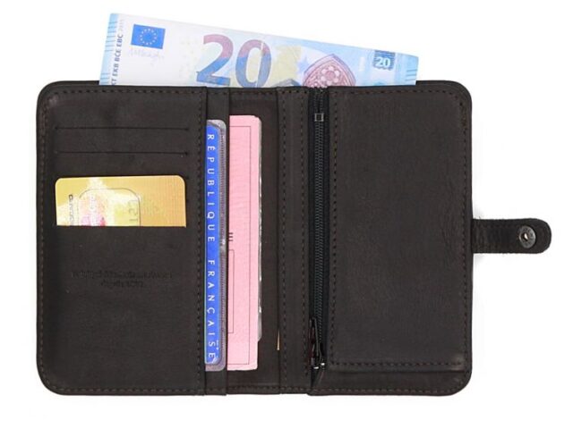 La Guêpe - Petite Maroquinerie - Portefeuille 2 volets en cuir noir - 901