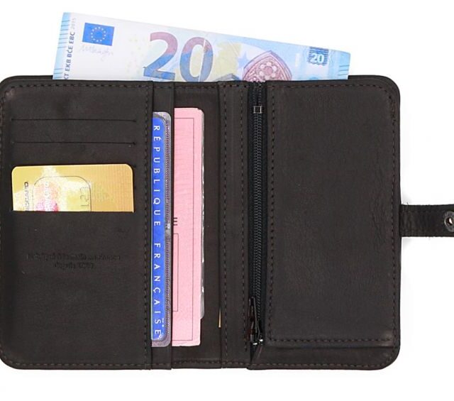 La Guêpe - Petite Maroquinerie - Portefeuille 2 volets en cuir noir - 901