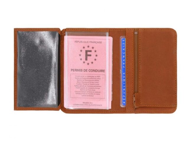 La Guêpe - Petite Maroquinerie - Portefeuille 3 volets avec zip extérieur cuir fauve - 9234