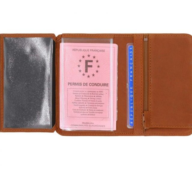 La Guêpe - Petite Maroquinerie - Portefeuille 3 volets avec zip extérieur cuir fauve - 9234