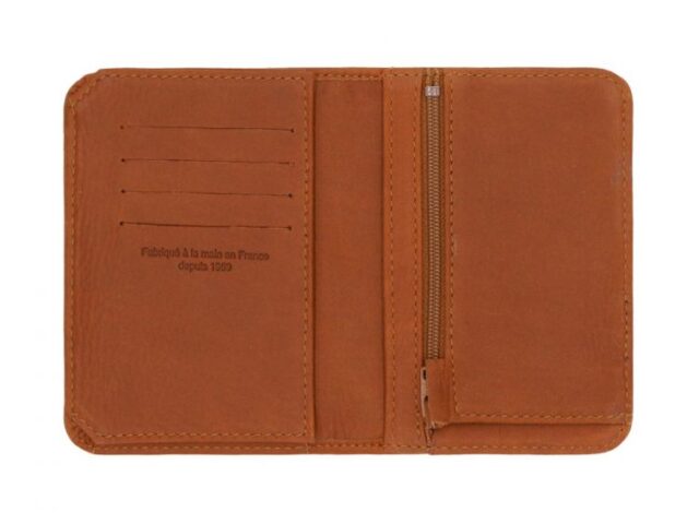 La Guêpe - Petite Maroquinerie - Portefeuille 3 volets avec zip extérieur cuir fauve - 9234