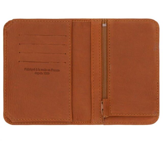 La Guêpe - Petite Maroquinerie - Portefeuille 3 volets avec zip extérieur cuir fauve - 9234