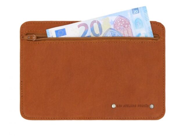 La Guêpe - Petite Maroquinerie - Portefeuille 3 volets avec zip extérieur cuir fauve - 9234