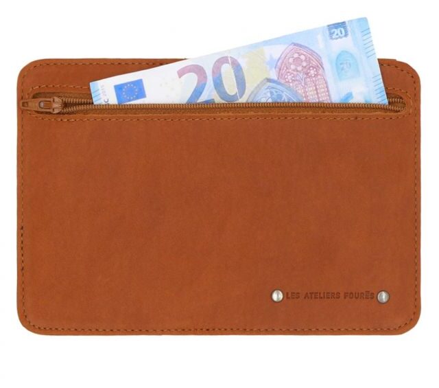 La Guêpe - Petite Maroquinerie - Portefeuille 3 volets avec zip extérieur cuir fauve - 9234