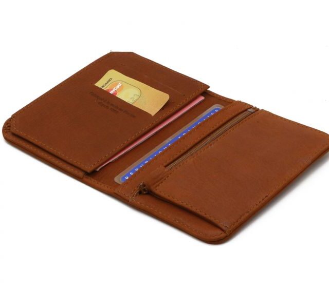 La Guêpe - Petite Maroquinerie - Portefeuille 3 volets avec zip extérieur cuir fauve - 9234