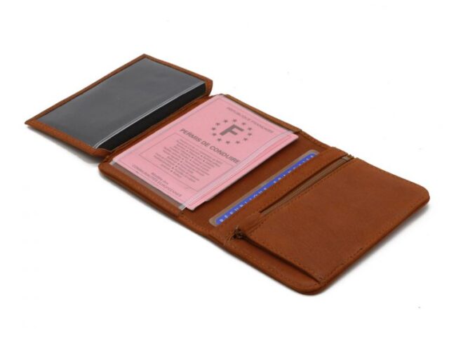 La Guêpe - Petite Maroquinerie - Portefeuille 3 volets avec zip extérieur cuir fauve - 9234