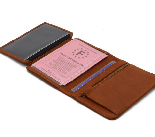 La Guêpe - Petite Maroquinerie - Portefeuille 3 volets avec zip extérieur cuir fauve - 9234