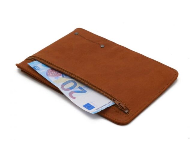 La Guêpe - Petite Maroquinerie - Portefeuille 3 volets avec zip extérieur cuir fauve - 9234