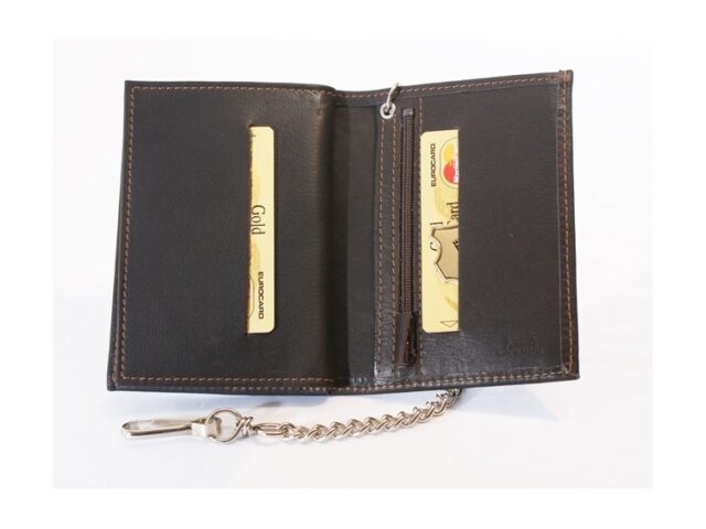 La Guêpe - Petite Maroquinerie - Portefeuille chaînette en cuir marron - 336