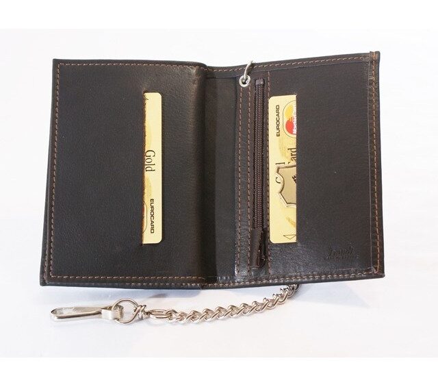 La Guêpe - Petite Maroquinerie - Portefeuille chaînette en cuir marron - 336