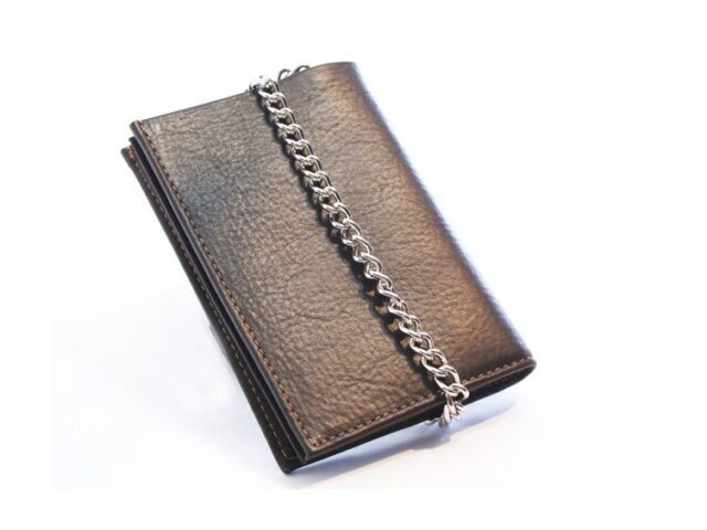 La Guêpe - Petite Maroquinerie - Portefeuille chaînette en cuir marron - 336