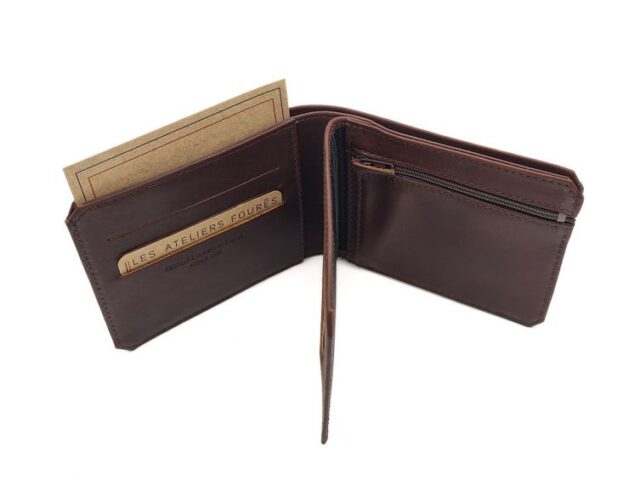 La Guêpe - Petite Maroquinerie - Portefeuille à l'italienne en cuir cognac 3 volets - 960