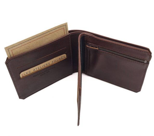 La Guêpe - Petite Maroquinerie - Portefeuille à l'italienne en cuir cognac 3 volets - 960