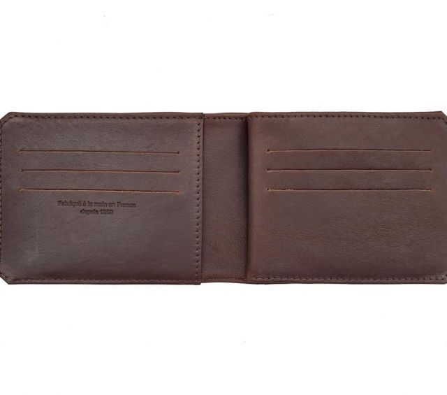 La Guêpe - Petite Maroquinerie - Portefeuille à l'italienne en cuir cognac 3 volets - 960