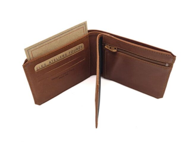 La Guêpe - Petite Maroquinerie - Portefeuille à l'italienne en cuir fauve 3 volets - 960