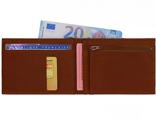 La Guêpe - Petite Maroquinerie - Portefeuille à l'italienne en cuir fauve - 955