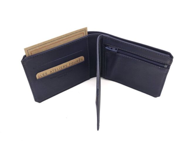 La Guêpe - Petite Maroquinerie - Portefeuille à l'italienne en cuir marine 3 volets - 960