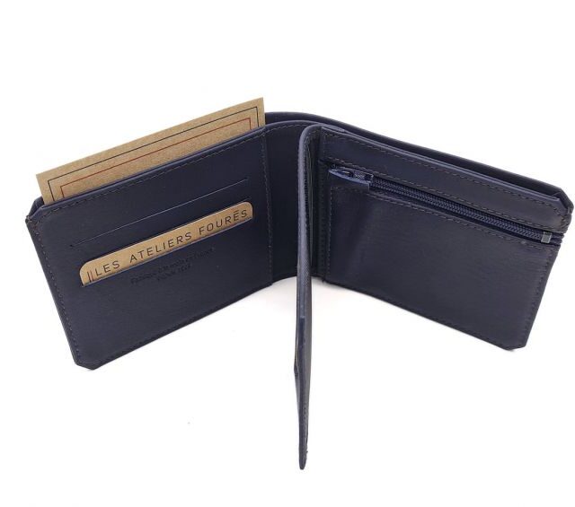 La Guêpe - Petite Maroquinerie - Portefeuille à l'italienne en cuir marine 3 volets - 960