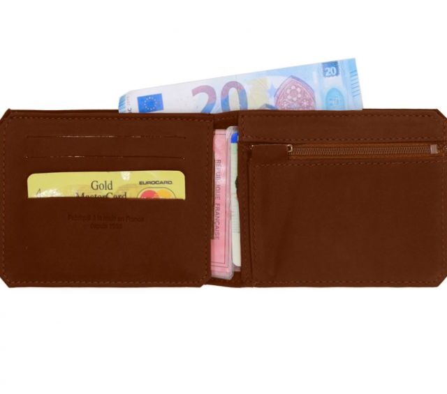 La Guêpe - Petite Maroquinerie - Portefeuille anti-RFID en cuir cognac - 9110 X