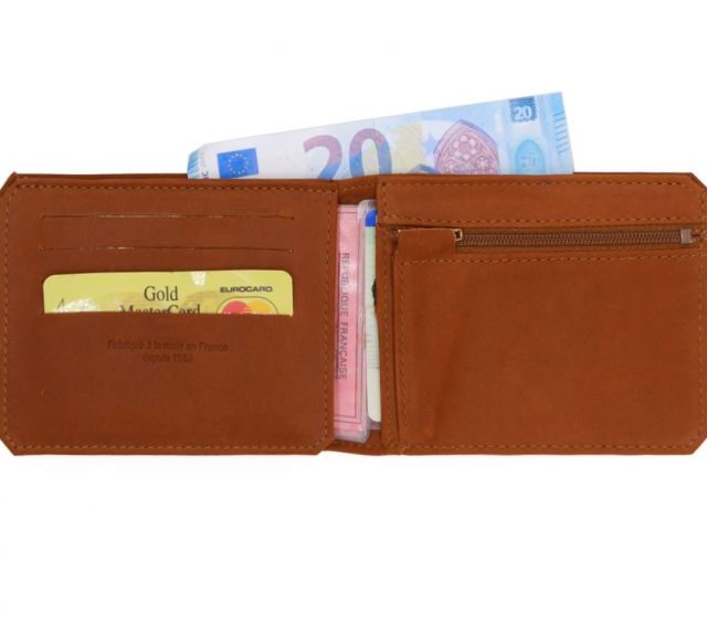 La Guêpe - Petite Maroquinerie - Portefeuille anti-RFID en cuir fauve - 9110 X