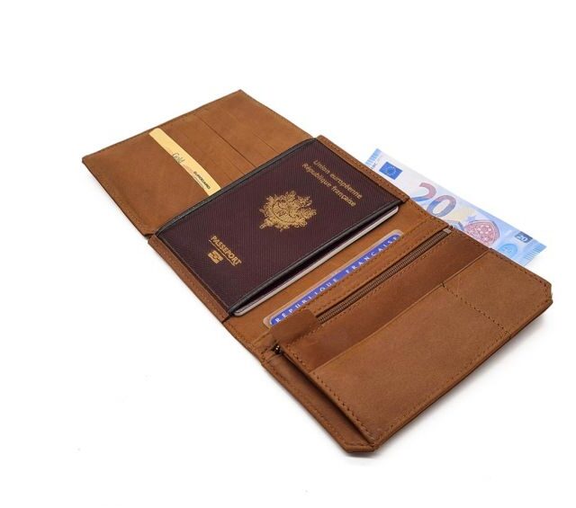 La Guêpe - Petite Maroquinerie - Portefeuille anti-RFID en cuir fauve - 9120 X