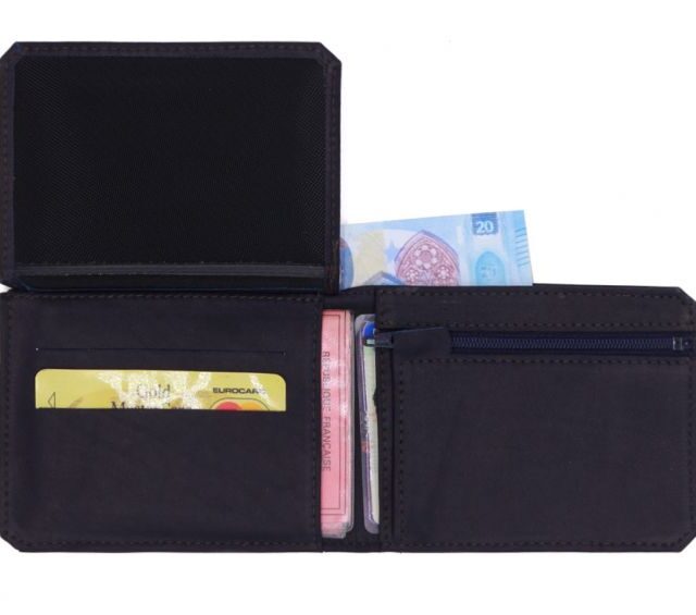 La Guêpe - Petite Maroquinerie - Portefeuille anti-RFID en cuir marine - 9110 X