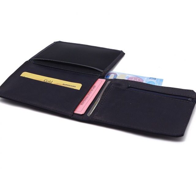 La Guêpe - Petite Maroquinerie - Portefeuille anti-RFID en cuir marine - 9110 X