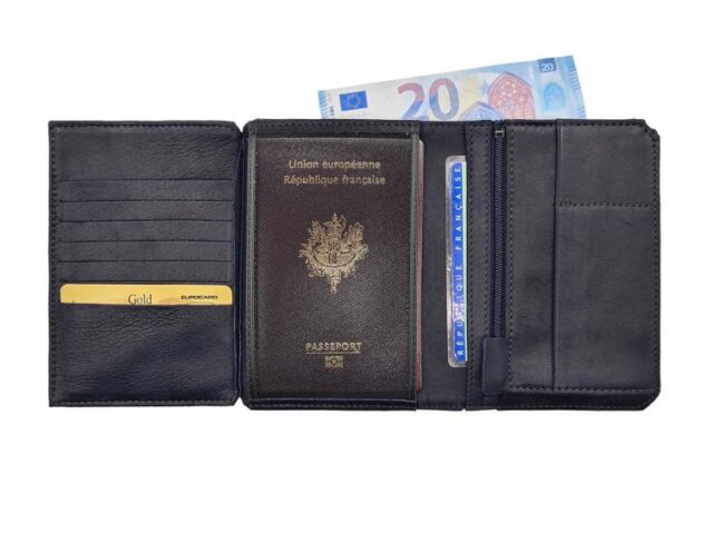 La Guêpe - Petite Maroquinerie - Portefeuille anti-RFID en cuir marine - 9120 X