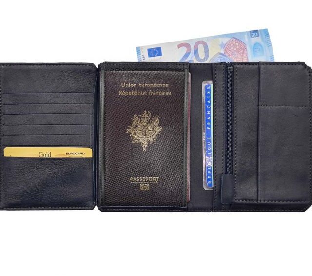 La Guêpe - Petite Maroquinerie - Portefeuille anti-RFID en cuir marine - 9120 X