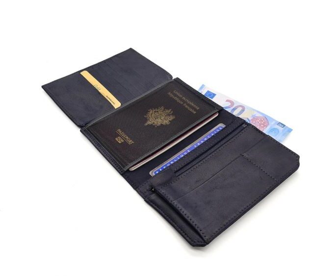 La Guêpe - Petite Maroquinerie - Portefeuille anti-RFID en cuir marine - 9120 X