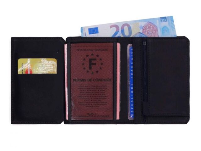 La Guêpe - Petite Maroquinerie - Portefeuille anti-RFID en cuir marine- 949 X