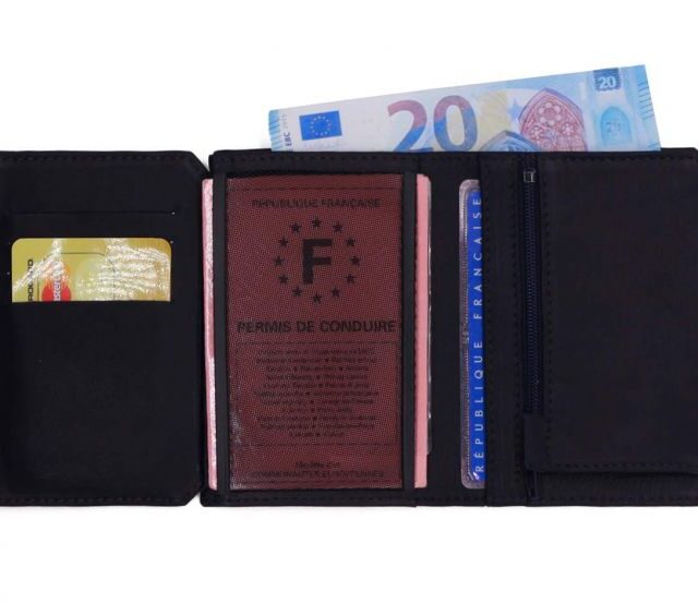 La Guêpe - Petite Maroquinerie - Portefeuille anti-RFID en cuir marine- 949 X