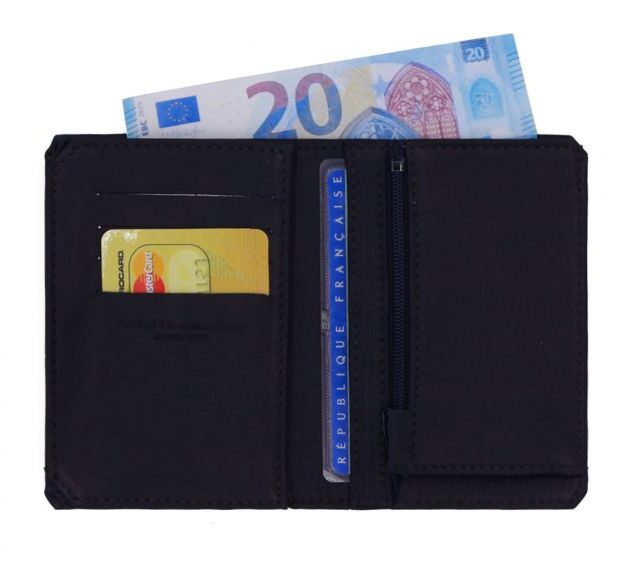 La Guêpe - Petite Maroquinerie - Portefeuille anti-RFID en cuir marine- 949 X