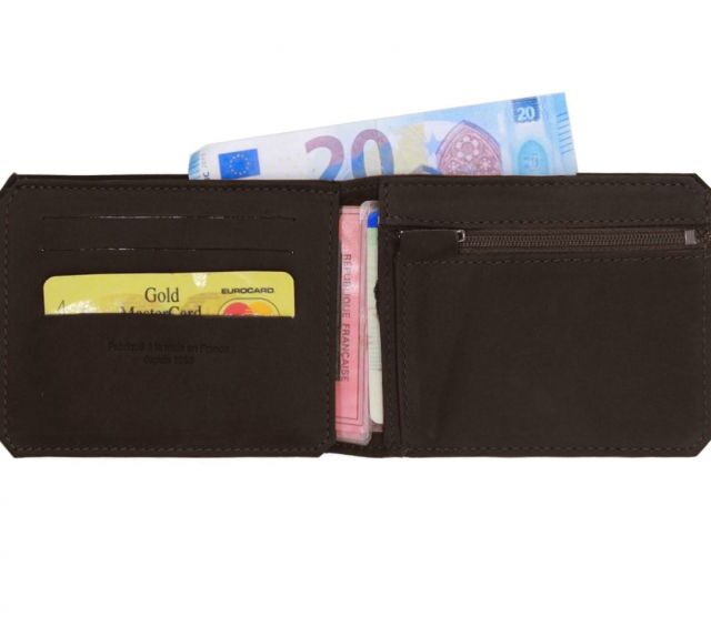 La Guêpe - Petite Maroquinerie - Portefeuille anti-RFID en cuir marron foncé - 9110 X