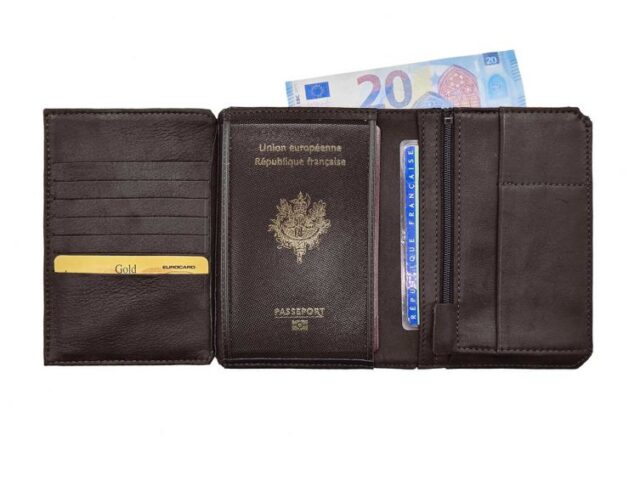 La Guêpe - Petite Maroquinerie - Portefeuille anti-RFID en cuir marron foncé - 9120 X