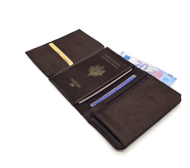 La Guêpe - Petite Maroquinerie - Portefeuille anti-RFID en cuir marron foncé - 9120 X