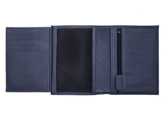 La Guêpe - Petite Maroquinerie - Portefeuille anti-rfid "Luxe" en cuir bleu - 13 cm - PM-028-06