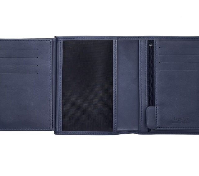 La Guêpe - Petite Maroquinerie - Portefeuille anti-rfid "Luxe" en cuir bleu - 13 cm - PM-028-06