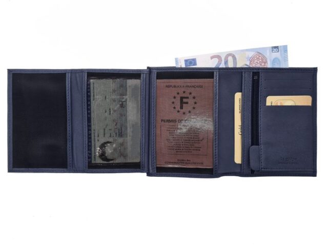 La Guêpe - Petite Maroquinerie - Portefeuille anti-rfid "Luxe" en cuir bleu - 13 cm - PM-028-06