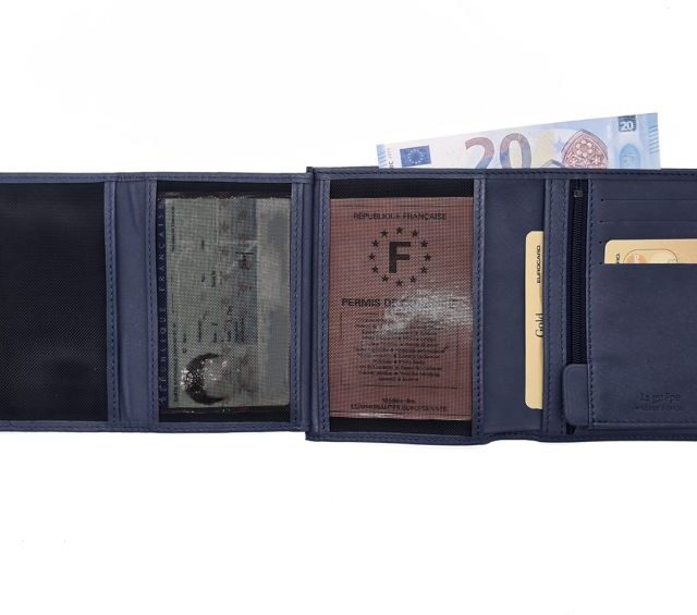 La Guêpe - Petite Maroquinerie - Portefeuille anti-rfid "Luxe" en cuir bleu - 13 cm - PM-028-06